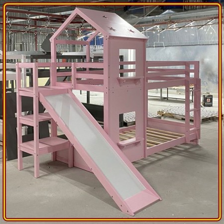 Bunk Pink : Giường 2 Tầng + Cầu Thang Trượt - Trên 1m / Dưới 1m